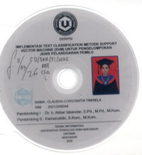 Image of Implementasi Text Classification Metode Support Vector Machine (CVM) Untuk Pengelompokan Jenis Pelanggaran Pemilu